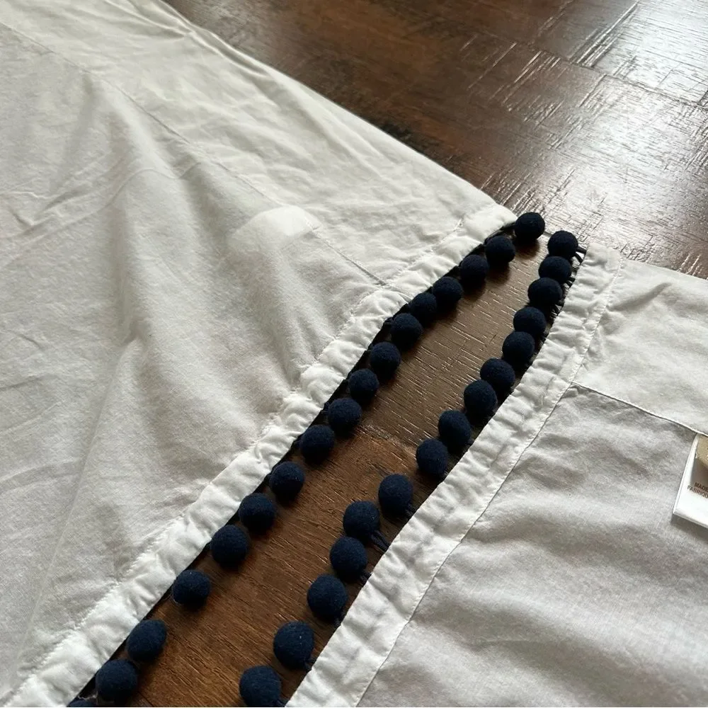 Pottery Barn Teen Sheer Curtains Drapes Navy Blue Pom Poms 44”x84” SET OF 3